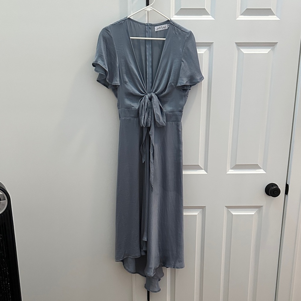 Petal & Pup Slate Blue High-Low Tie-Front Dress